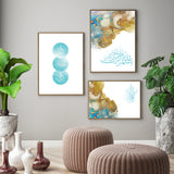 Set of 3 Tiffany Blue And Gold Ink Colour With White Arabic Calligraphy Islamic Wall Art Print Kalimah Bismillah Tasbeeh Tasbi Gallery Collection