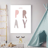 Let's Pray Children's Minimalistic Shades Of Pink Islamic Wall Art Print Kids Nursery Bedroom Print AB