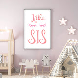 Pink Little Sister Children's Wall Art Print Kids Bedroom Nursery Gift Sis