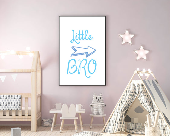 Blue Little Brother Children's Wall Art Print Kids Bedroom Nursery Gift bro