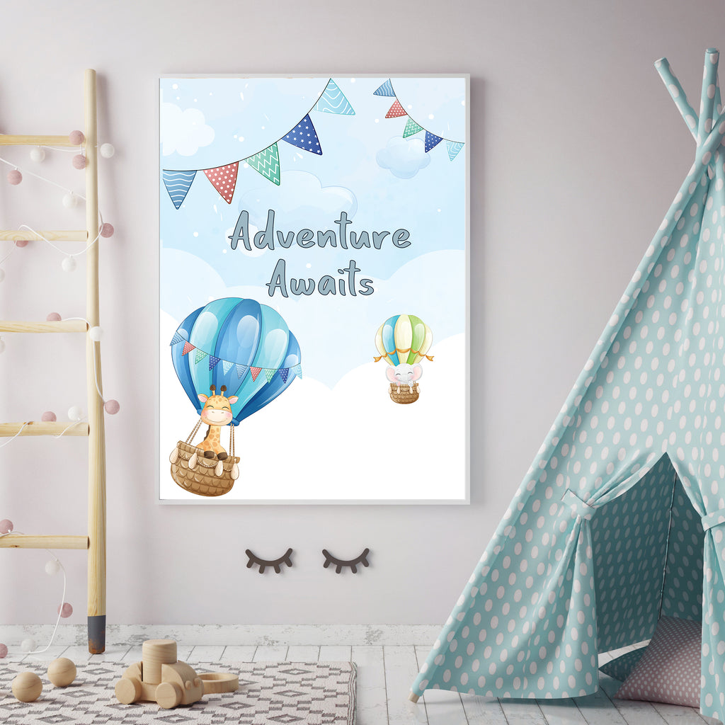 Adventure Awaits Air Balloon Children's Wall Art Print Kids Bedroom Nursery