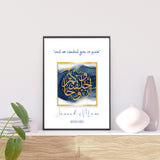 Personalised Navy Blue & Gold Watercolour Nikah Wedding Couple Gift Islamic Wall Art Print Nikkah Gift