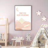 Make Dua Move Mountains Children's Islamic Wall Art Print Kids Bedroom Nursery Girls Room Pink