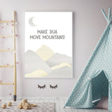 Make Dua Move Mountains Children's Islamic Wall Art Print Kids Bedroom Nursery Boys Room Pink