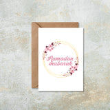 Ramadan Mubarak Pink Floral Islamic Card