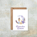Ramadan Mubarak Purple Moon Floral Islamic Card