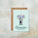 Ramadan Mubarak Green Floral Lantern Islamic Card