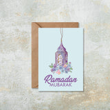 Ramadan Mubarak Purple Floral Lantern Islamic Card