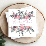 Personalised Ramadan Mubarak Card Pink Floral English Calligraphy Wax Sealed Option Available Islamic Greeting Card