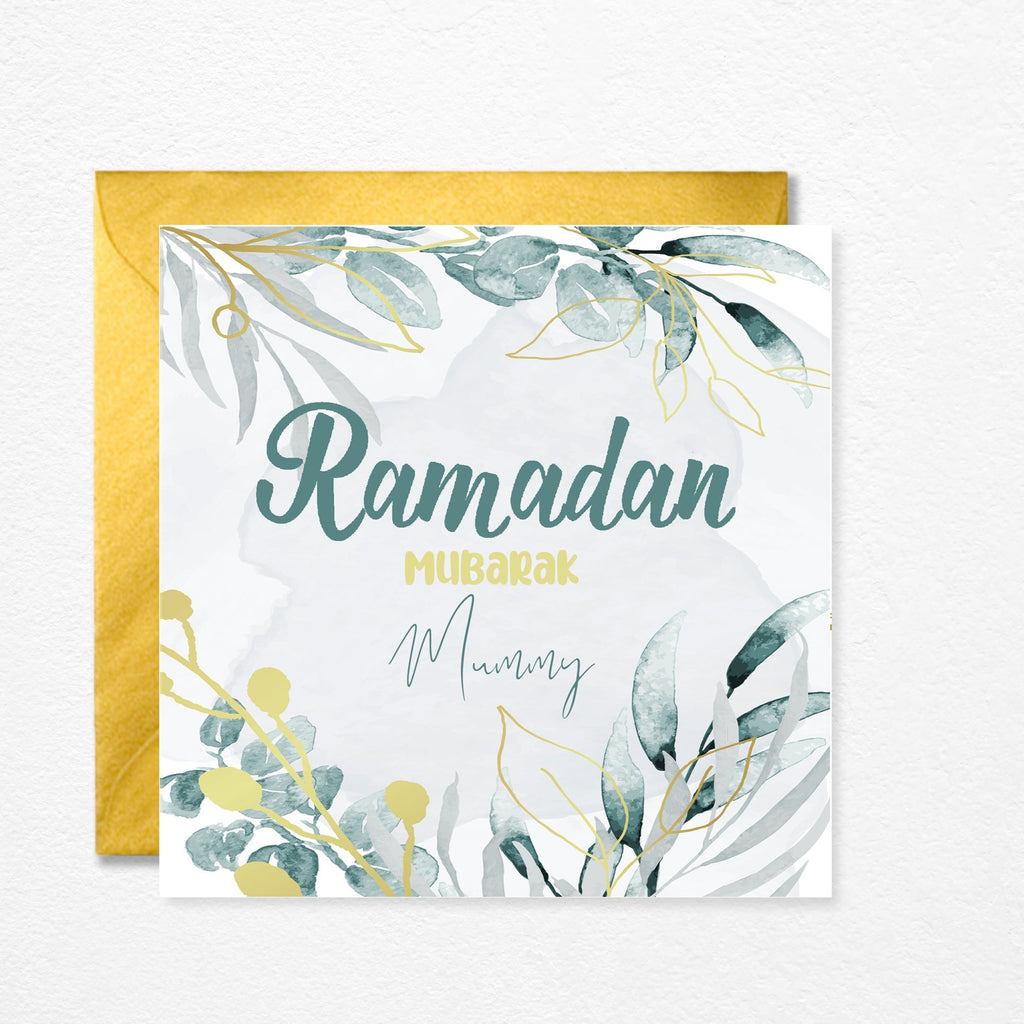 Personalised Ramadan Mubarak Card Green Floral English Calligraphy Wax Sealed Option Available Islamic Greeting Card