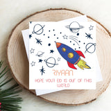 Personalised Spaceship Eid Mubarak Card Hope Your Eid Is Out Of This World English Calligraphy Wax Sealed Option Available Islamic Greeting Card For Children