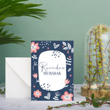 Ramadan Mubarak Card - English Calligraphy Floral Edition - Single, Pack of 5 or Pack of 10
