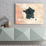 Printed Stretched Canvas Of The France Map Design In The Colour Peach And Emerald Green Paint Strokes
