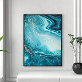 Golden Blue Ocean Swirls Wall Art Print