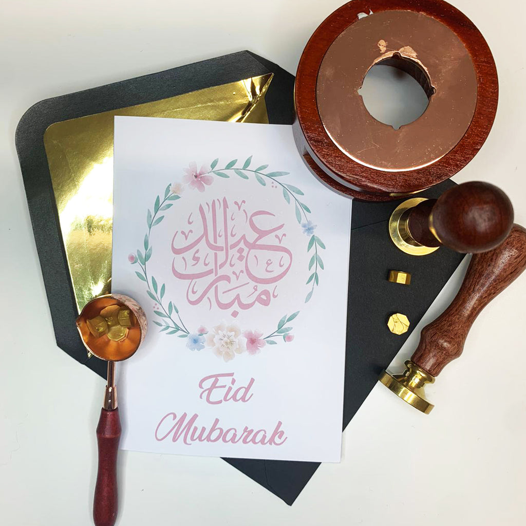 Eid Card Wax Sealed With Luxury Gold Foil Envelope Eid Mubarak Card Arabic Calligraphy