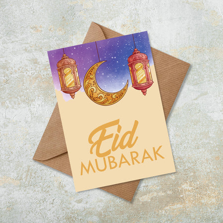 Eid Mubarak Moon Lantern Mosque Islamic Eid Card