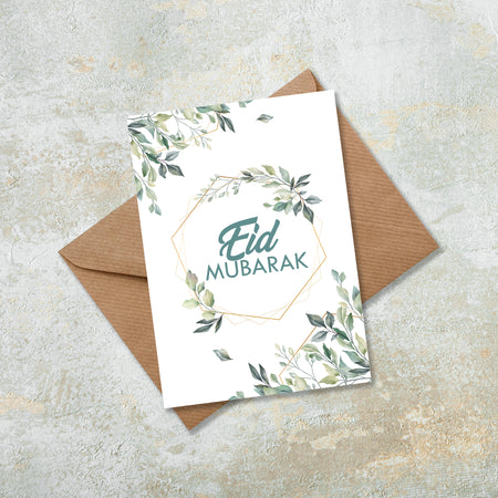 Eid Mubarak Green Floral English Calligraphy Islamic Eid Card