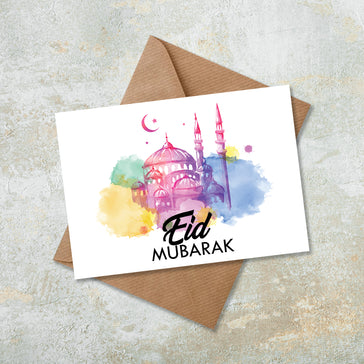 Watercolour Mosque Eid Mubarak Islamic Eid Card