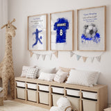 Blue Set of 3 Personalised Football Morning, Sleeping Dua, Children's Islamic Wall Art Print Kids Nursery Shirt