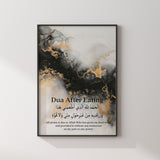 Set of 3 Dua Before Eating & After Eating Grey & Gold Marble Arabic Calligraphy Modern Islamic Wall Art Prints