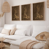 Set of 3 Sabr Shukr Dua Arabic Calligraphy Modern Abstract Islamic Wall Art Print Brown and Gold