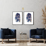 Set of 2 Sabr & Shukr Navy Blue And Gold Watercolour Islamic Abstract Arabic Calligraphy Wall Art Print 2022 New Home Gift Patience Thankful