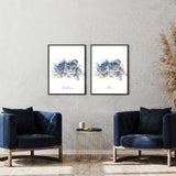 Set of 2 Sabr & Shukr Light Blue And Gold Watercolour Islamic Abstract Arabic Calligraphy Wall Art Print 2022 Home Gift Patience Thankful