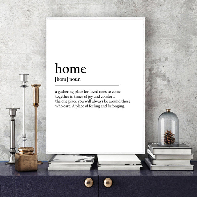 Home Definition Quote Monochrome Wall Art Print