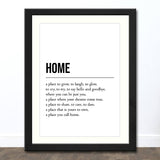 Home Definition Quote Monochrome Wall Art Print