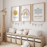 Set of 3 Tasbi Children's Islamic Wall Art Print Kids Bedroom Nursery Subhanallah Alhamdulillah Allah hu Akbar Rainbow Cloud Sun