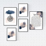Set of 5 Blush Pink and Navy Blue Gallery Collection Islamic Wall Art Prints