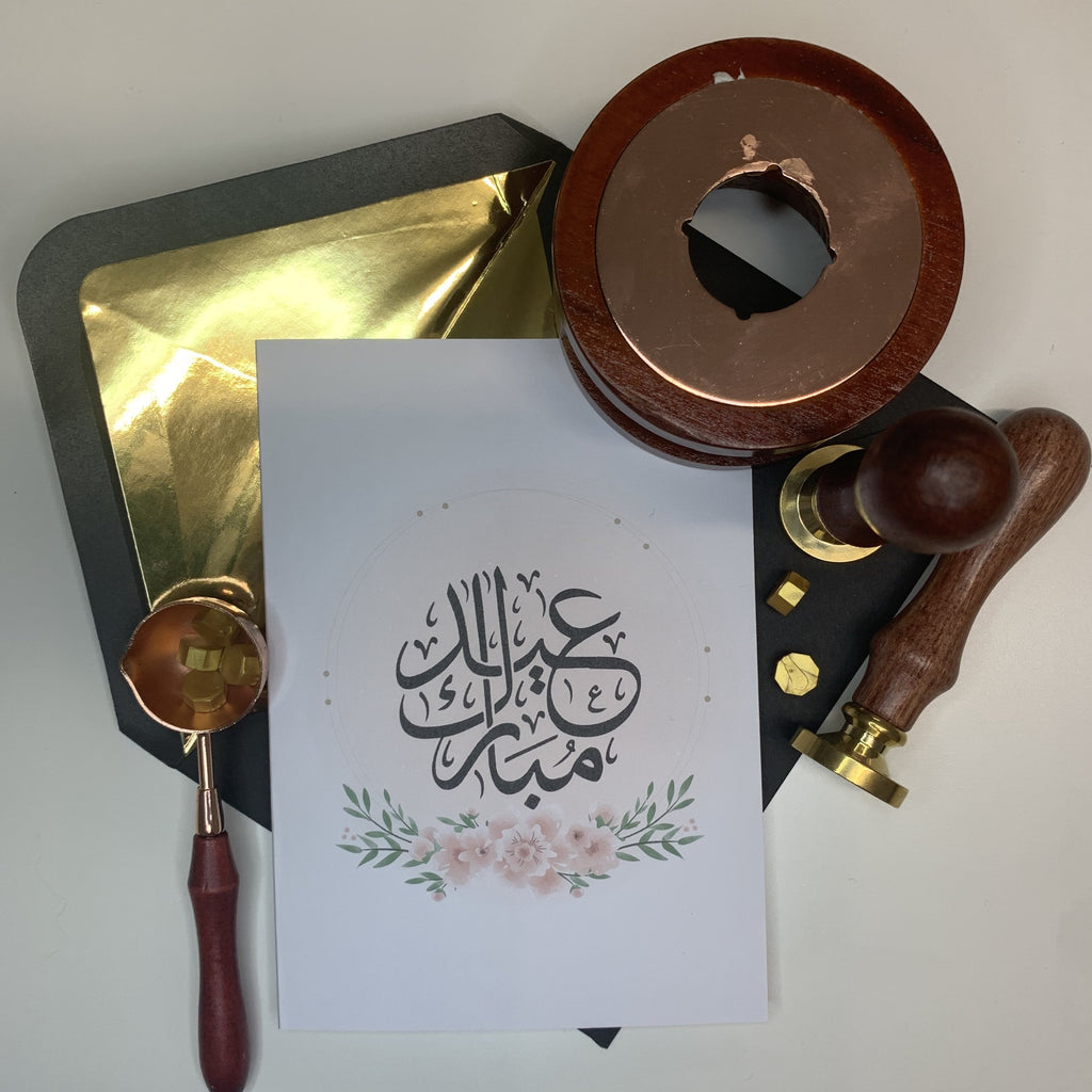 Eid Card Wax Sealed With Luxury Gold Foil Envelope Eid Mubarak Card English Calligraphy