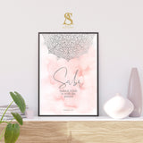 Shades Of Pink & Grey Watercolour Sabr Arabic Calligraphy Mandala Quran Verse Patience Islamic Wall Art Print 2022 New Home Gift