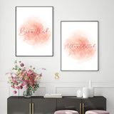 Set of 2 Start with Bismillah End WIth Alhamdulillah Pink Watercolour Islamic Abstract Arabic Calligraphy Wall Art Print 2022 New Home Gift