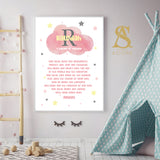 Pink Yellow And Grey Personalised  Name With Meaning And Dua Stars Clouds Colourful White Background Little Girls Room Nursery Kids 2022