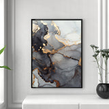 Grey & Gold Oil Painting Swirl Abstract Wall Art Print