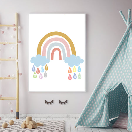 Alhamdulillah Colourful Rainbow Raindrops Pastel Children's Islamic Wall Art Print Kids Bedroom Nursery