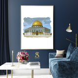 Dome Of The Rock Gold Watercolour Palestine Design Islamic Wall Art Islamic Art Print