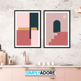 Set of 2 Pink Shapes Abstract Nordic Wall Art Print