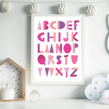 Pink & Purple Children's English Alphabet Wall Art Print
