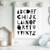 Monochrome Children's English Alphabet Wall Art Print