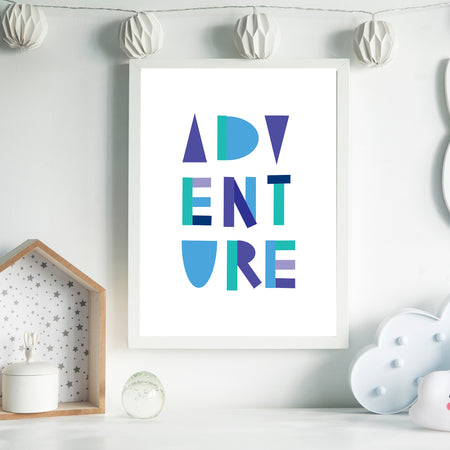 Blue Adventure Children's Wall Art Print Kids Nursery