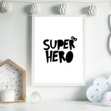Super Hero Monochrome Children's Wall Art Print Kids Nursery