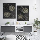 Set of 2 Black & Gold Four Quls Abstract Arabic Calligraphy Islamic Wall Art Prints House Gift