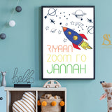 Personalised Space Ship Zoom To Jannah Children's Islamic Wall Art Print Kids Bedroom Nursery Boys Girls Room