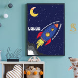 Personalised Space Ship We Love you Past The Moon All The Way To Jannah Children's Islamic Wall Art Print Kids Bedroom Nursery Boys Girls Room