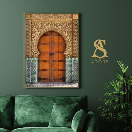 Moroccan Architectural Door Green Islamic Wall Art Print With Natural Earthy Tones
