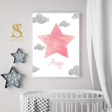 Shades Of Pink & Grey Personalised Star Clouds Children's Islamic Wall Art Print Kids Bedroom Nursery Girls Room Islamic Kids Print