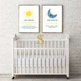 Set of 2 Childrens Morning & Night Dua's Arabic Calligraphy Sun Moon Colouring Affects Watercolour Painting Islamic Wall Art Print Kids