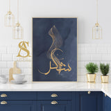 Navy Blue & Gold Shukr Abstract Arabic Calligraphy Islamic Wall Art Print Minimalistic Islamic Art Gratitude Thankfulness